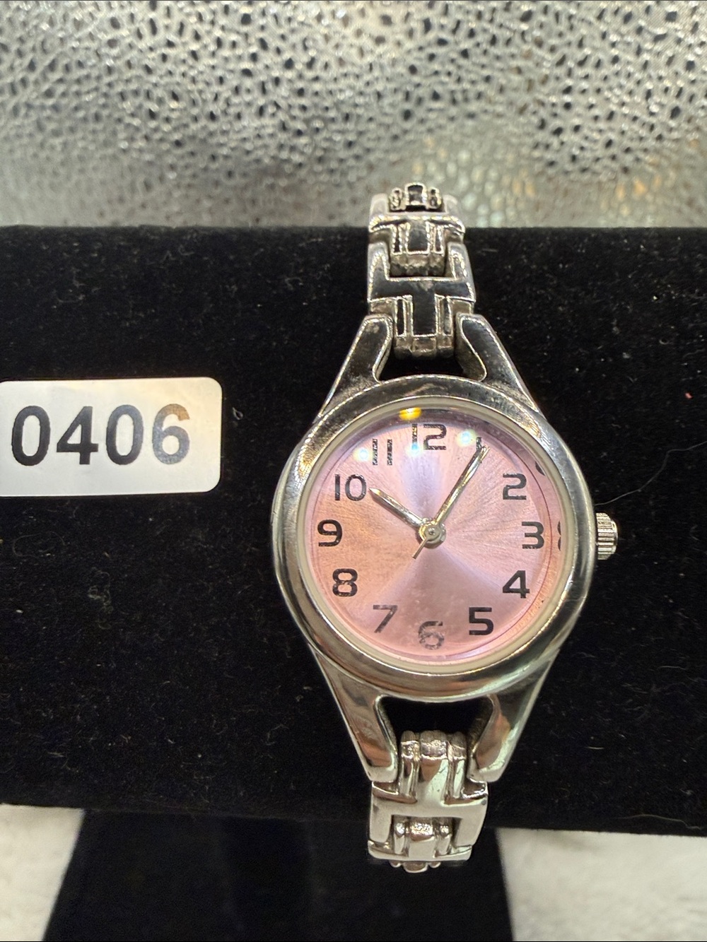 Women's Silver-Toned Bracelet Watch with Pink Dial